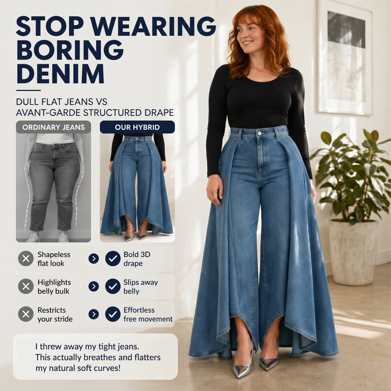 🔥Hot Deals-Women's High-Waist Wide-Leg Jeans with High-Low Hem