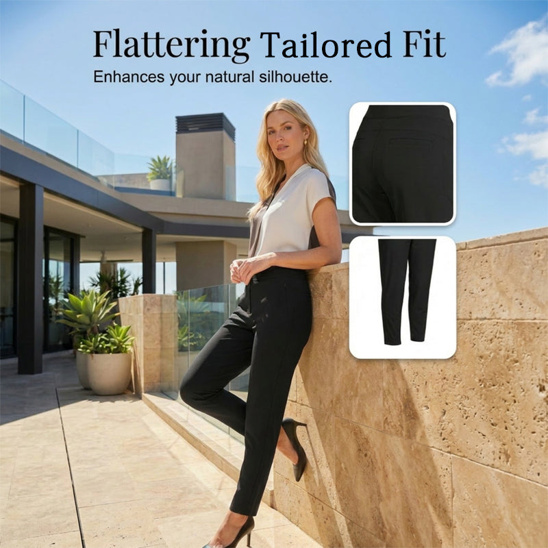 🍃Women's Elastic High-Waist Pants - Secure Pockets, Slim Fit, UK Sizes