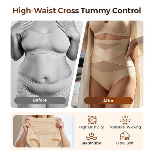 🌸Last Day-Buy 1 Get 3 Packs✨Plus-Size High-Waist Cross Tummy Control Panties