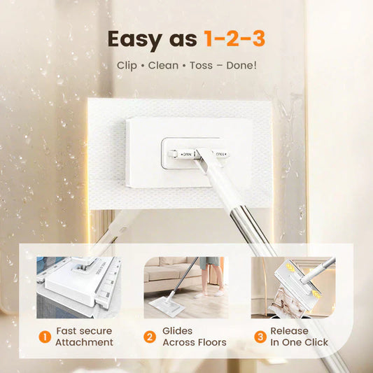 🏆Flat Mop with Stainless Steel Handle, come with Reusable Washable Mop Cloths