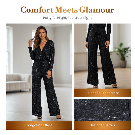 ⏰LAST DAY SALE 50% OFF🥰Women's Sequin Sparkle Wide Leg Pants with Elastic Waistband