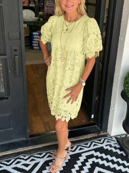 🎁Limited time 49% OFF⏳✨Women's Floral Lace Puff Sleeve Dress