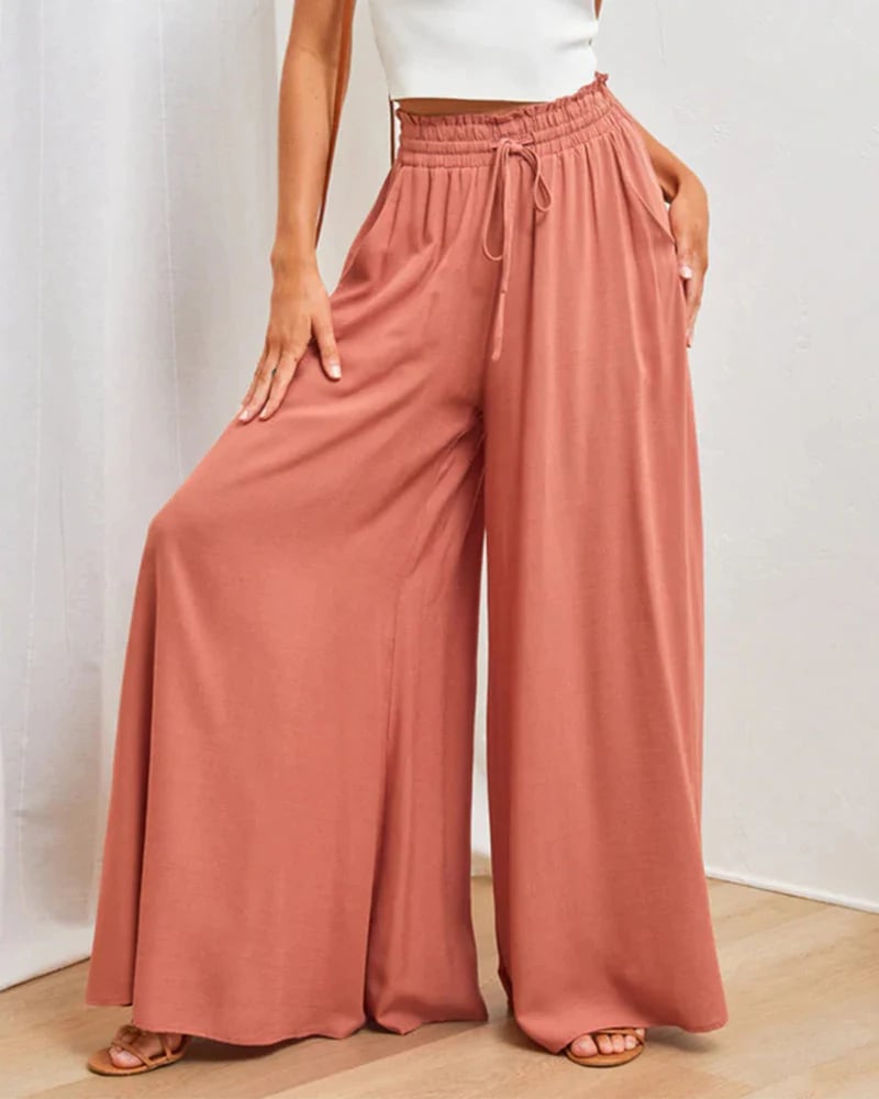 👖 LIMITED-TIME 50% OFF! ✨ Wide-Leg High-Waisted Pants – Cotton Blend, Loose Fit, Drawstring 🌿