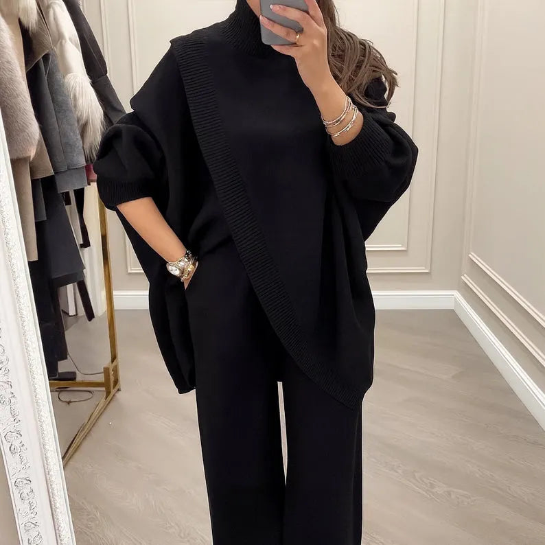 🔥 59% OFF! NEW! Women's 2-piece set – Asymmetrical sweater + wide-leg pants, relaxed fit and soft fabric, ultra comfortable 👚✨