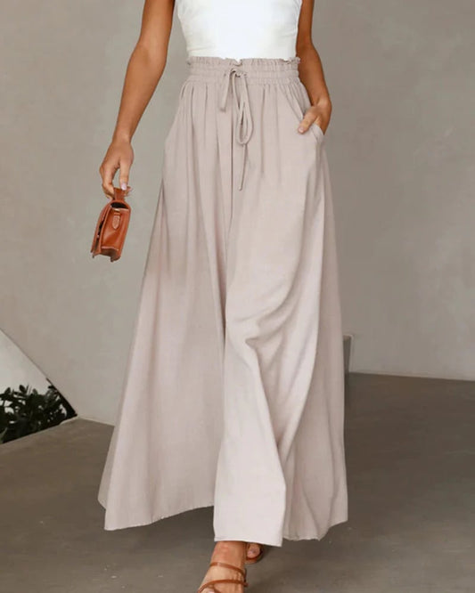 👖 LIMITED-TIME 50% OFF! ✨ Wide-Leg High-Waisted Pants – Cotton Blend, Loose Fit, Drawstring 🌿