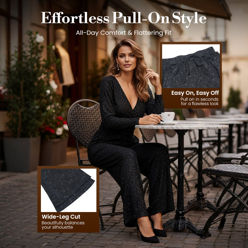 ⏰LAST DAY SALE 50% OFF🥰Women's Sequin Sparkle Wide Leg Pants with Elastic Waistband