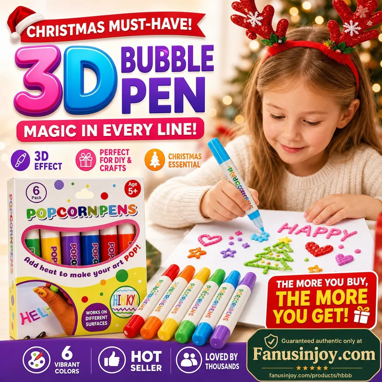 💥Surprise Price: Only £7.88!!🎁🔮Magic Pen – Draw 3D with one stroke!🎄 DIY Bubble Popcorn Drawing Pens& Buy 3 Pay 2 🔥