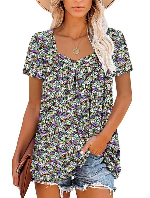 ⏰Hot Sale 50% Off-Women's Summer Pleated Printed Short-Sleeves(🔥Buy 2 get 5% off & Free shipping)
