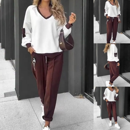 🍁Early Autumn Special Offer-Color-Block Pullover Hoodie & Jogger Pants Set
