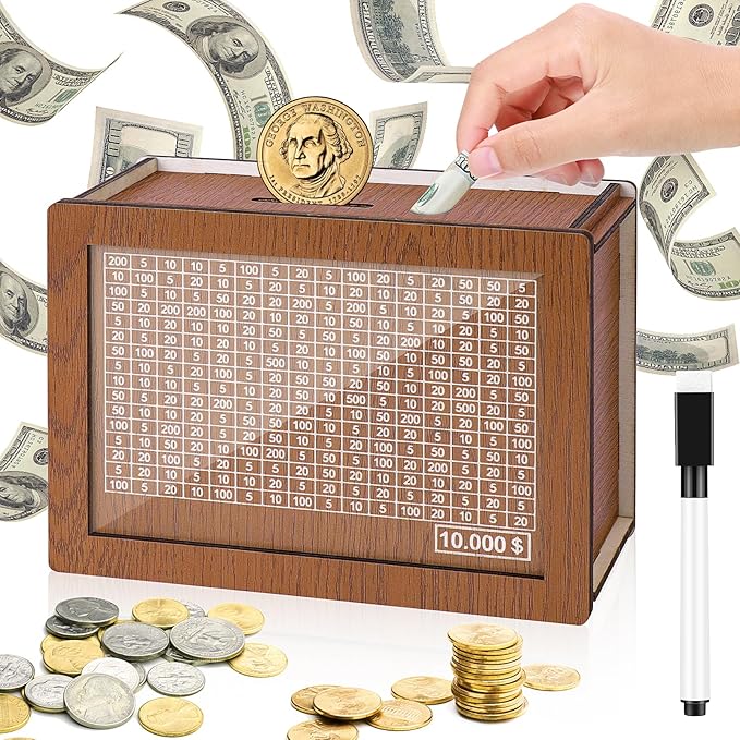 🎁 Hot Sale 49% OFF 🔥Retro Style Wooden Money Box with Counter Piggy Bank Handmade Saving Money Goal Piggy Bank