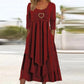 Bestseller🏆👗 Tiered Midi Dress with Heart Accent – Flattering A-Line & Breezy Fabric for Travel or Gatherings