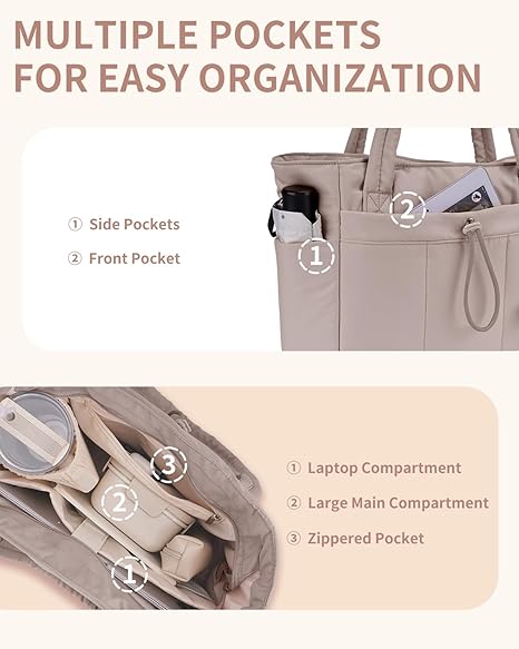 💕Hot Sale 50% OFF🎁Wandering Nature Puffer Tote Bag with Cup Holder & Laptop Compartment & Trolley Sleeve for Travel, Work, Nurse, Women