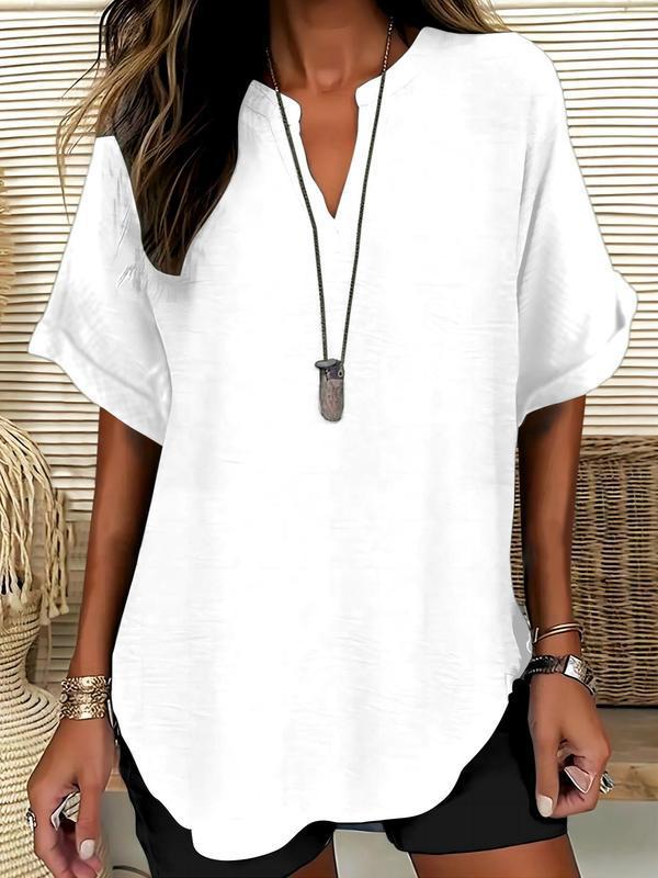 🌸Summer Hot Sale 53% OFF👕Fashion Loose Solid Color Short Sleeve Top