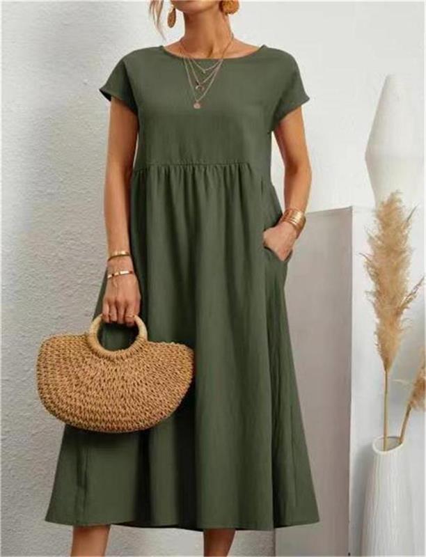 🔥Today 50% Off🔥Fashion Solid Color Cotton Linen Pocket Dress