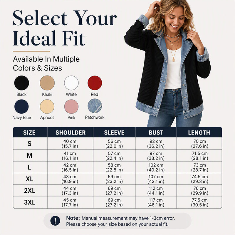 ⌛Limited-time offer-Women’s Elegant Denim Spliced Ribbed Knit Coat
