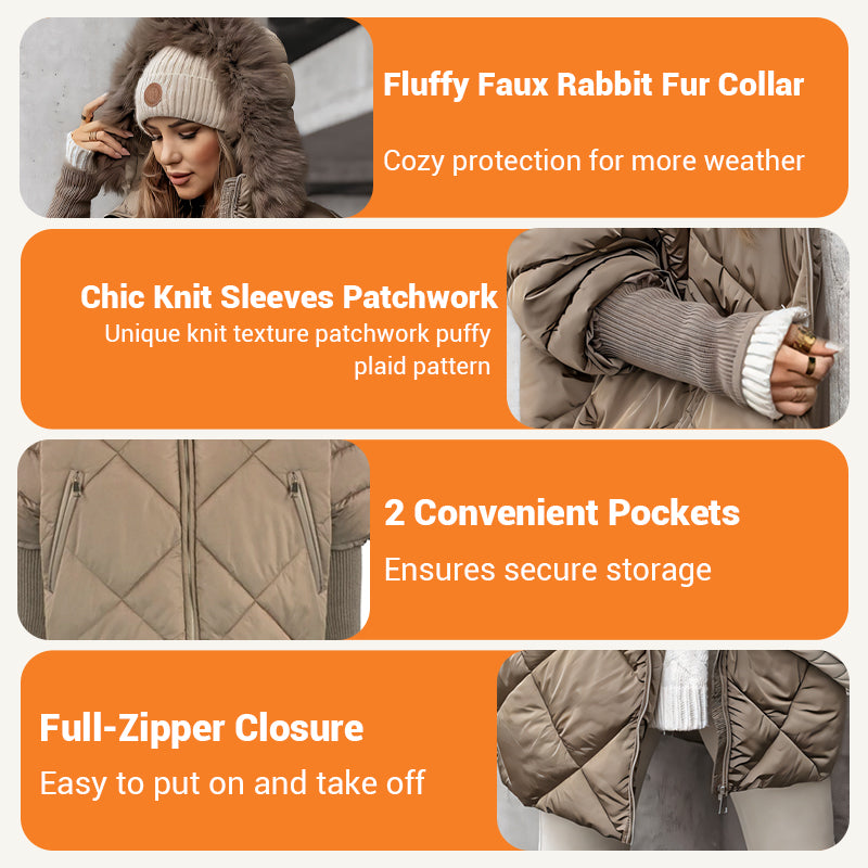 ✨Women’s Fashion Mid-length Parka 🧥 – Autumn And Winter Knit Sleeve Patchwork, Flattering Fit for Cold Days