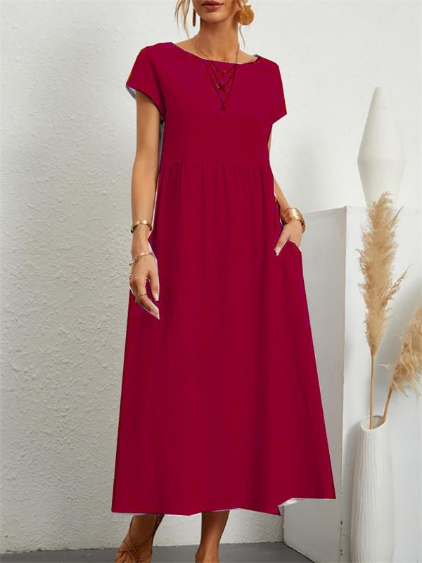 🔥Today 50% Off🔥Fashion Solid Color Cotton Linen Pocket Dress