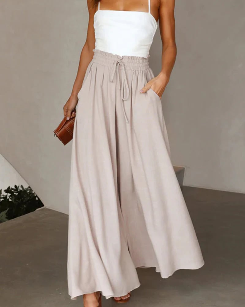 👖 LIMITED-TIME 50% OFF! ✨ Wide-Leg High-Waisted Pants – Cotton Blend, Loose Fit, Drawstring 🌿