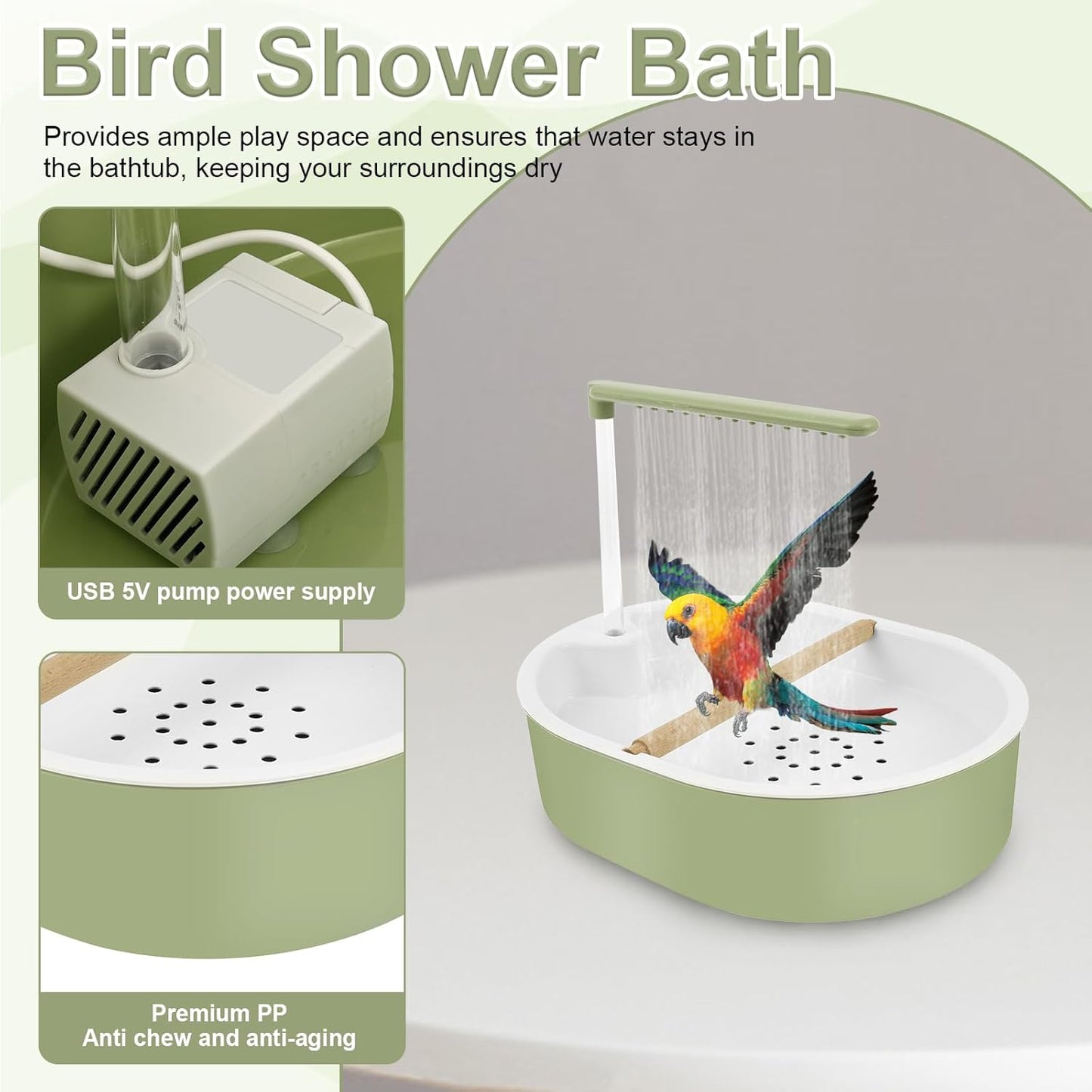 🔥Hot Deals-Automatic Bird Bath Shower with Faucet, USB-Powered Bird Bathtub for Bird