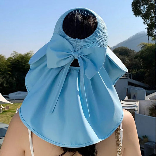 🌞2025 Summer New👒Large-brim Hollow Sunscreen Hat with Removable Neck Shawl