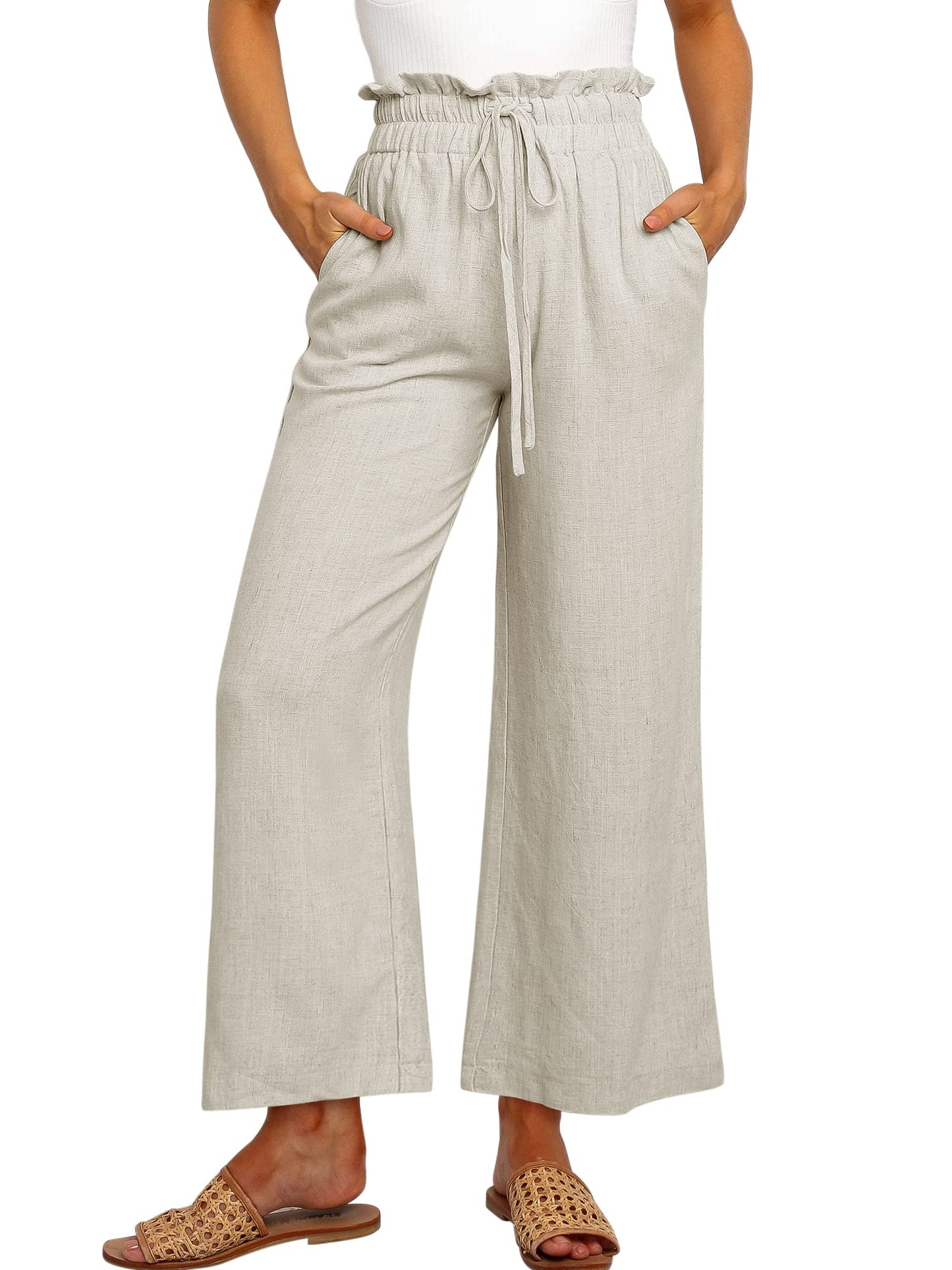 🔥Today 50% Off🔥Women's High Waist Drawstring Wide Leg Linen Pants