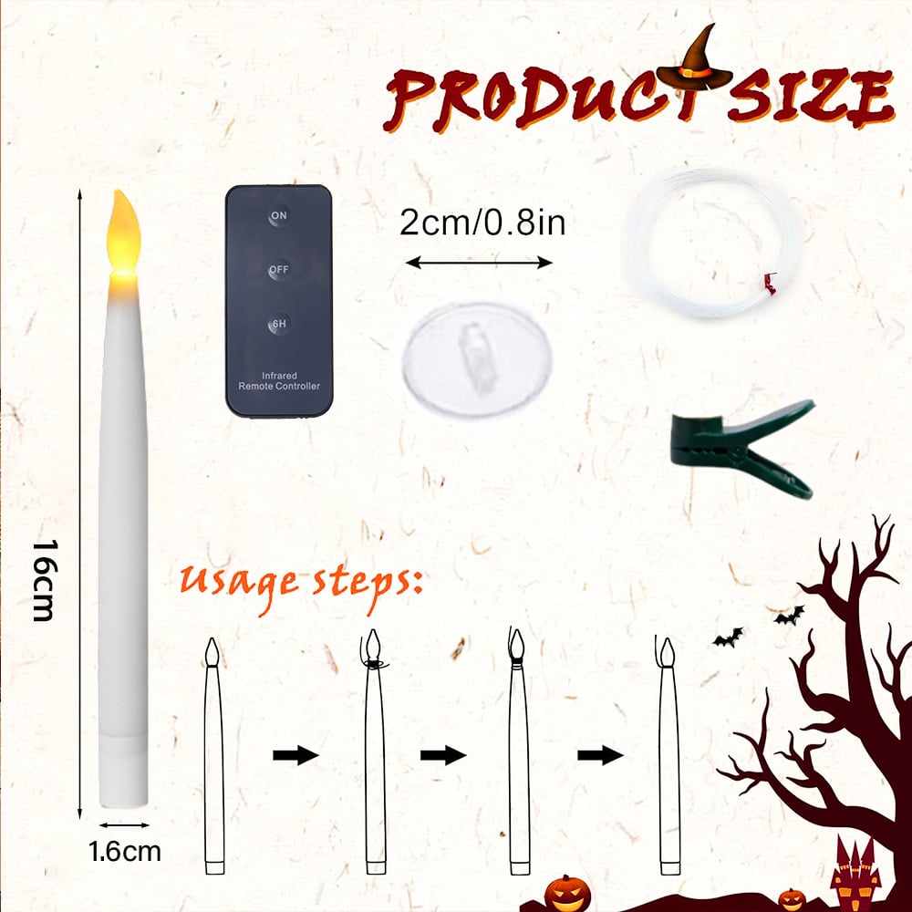 🎃Halloween Decorations-Floating Candles with Wand😮🕯️