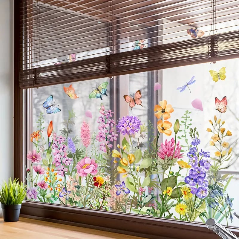 💐New Year Hot Sale 50% Off💞Colorful Floral Bouquet Window Sticker🖼️(Cut to size freely)