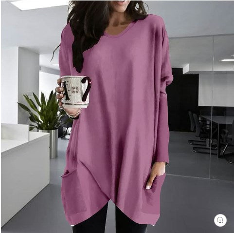 Comfortable Solid Color Loose Casual Long Sleeve T-Shirt