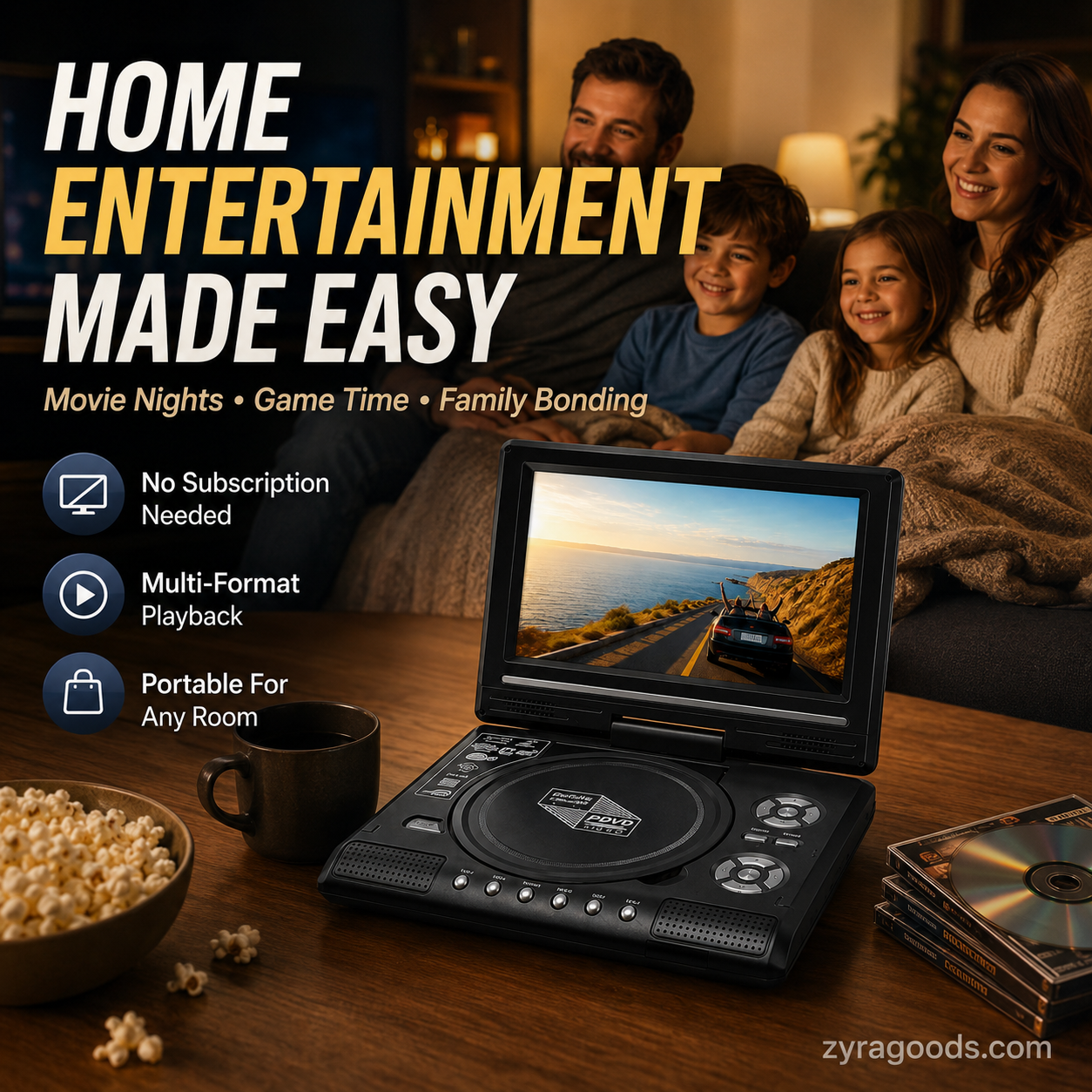 📺 7.8" HD Portable DVD/EVD Player – Large Screen, Rechargeable & Compatible with DVD/CD/USB/SD – Perfect for Home & Travel