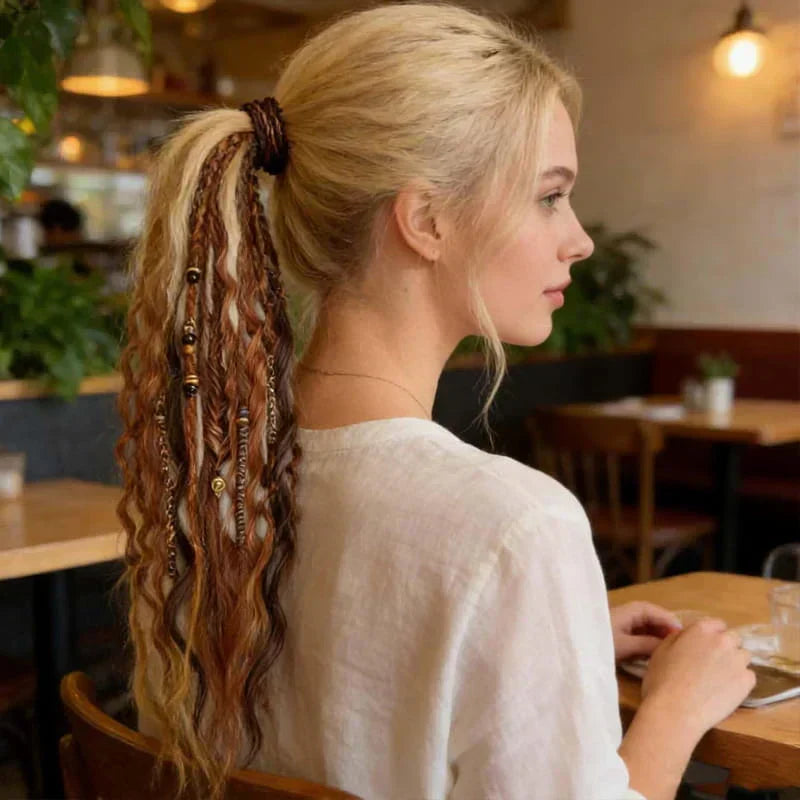Bohemian Textured Ponytail | Instant Dreadlock Hair Extension | Easy Clip-In for Festivals & Nights Out