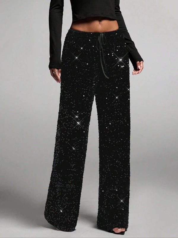 ⏰LAST DAY SALE 50% OFF🥰Women's Sequin Sparkle Wide Leg Pants with Elastic Waistband