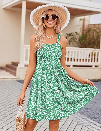 ⏰Hot Sale 49% Off💃Women's Summer Dresses Casual Square Neck Floral Sundress With Pockets