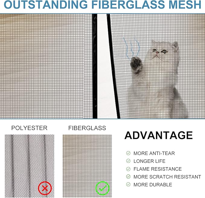 Mesh Curtain Door - Instant Mosquito Net Screen for Flies & Insects Easy Fastening Anti-Mosquito Door Curtain Modern Minimalist Style