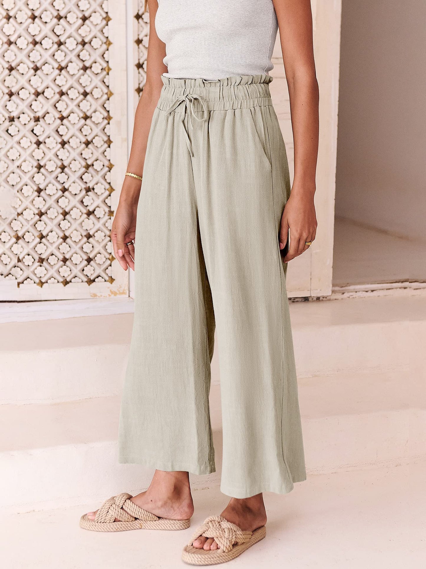 🔥Today 50% Off🔥Women's High Waist Drawstring Wide Leg Linen Pants
