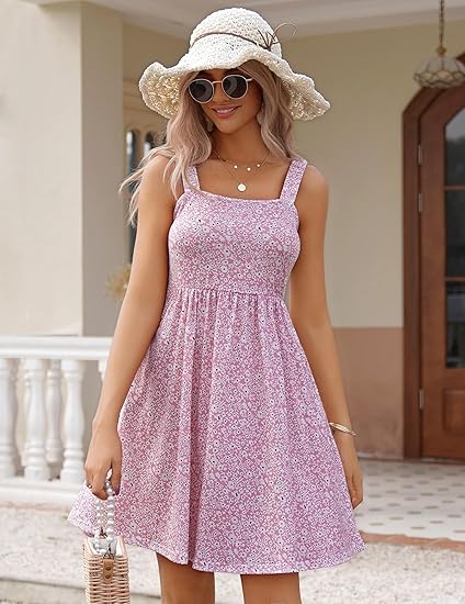⏰Hot Sale 49% Off💃Women's Summer Dresses Casual Square Neck Floral Sundress With Pockets