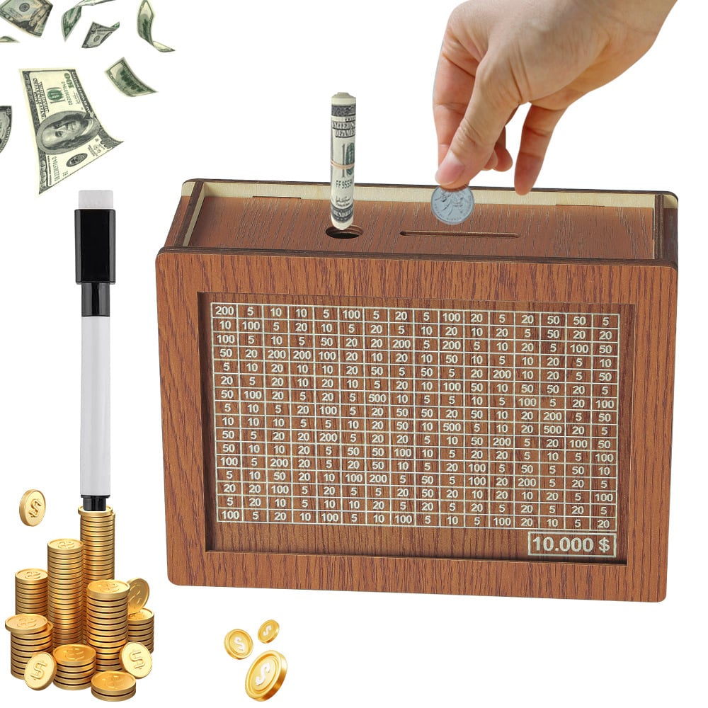 🎁 Hot Sale 49% OFF 🔥Retro Style Wooden Money Box with Counter Piggy Bank Handmade Saving Money Goal Piggy Bank