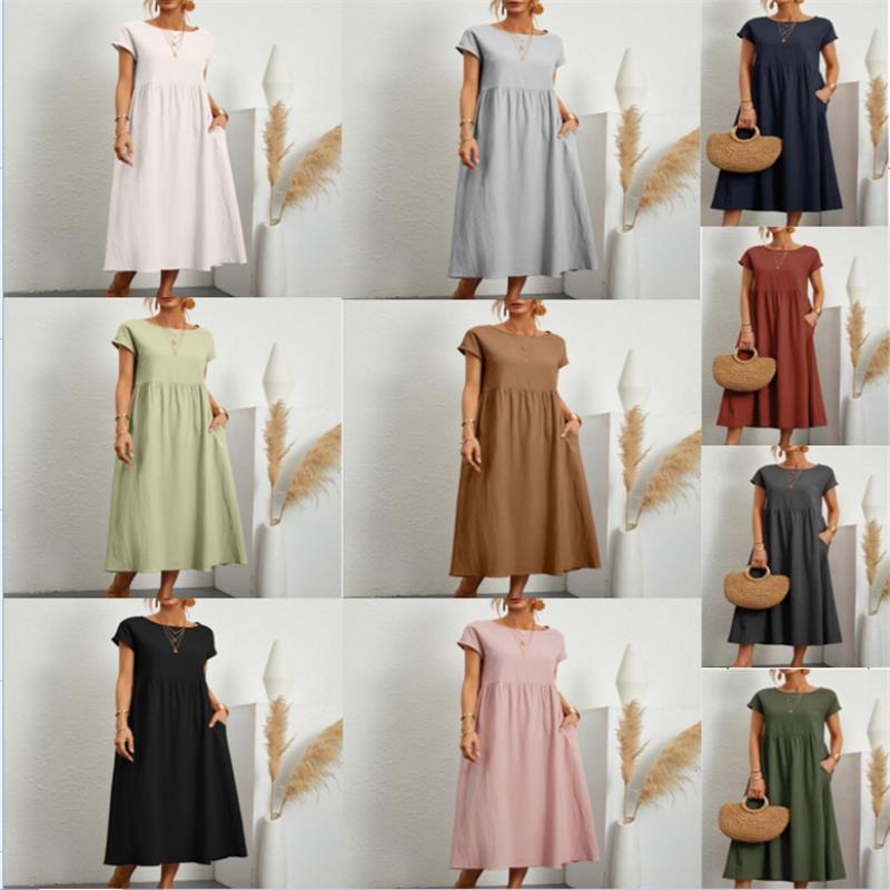 🔥Today 50% Off🔥Fashion Solid Color Cotton Linen Pocket Dress
