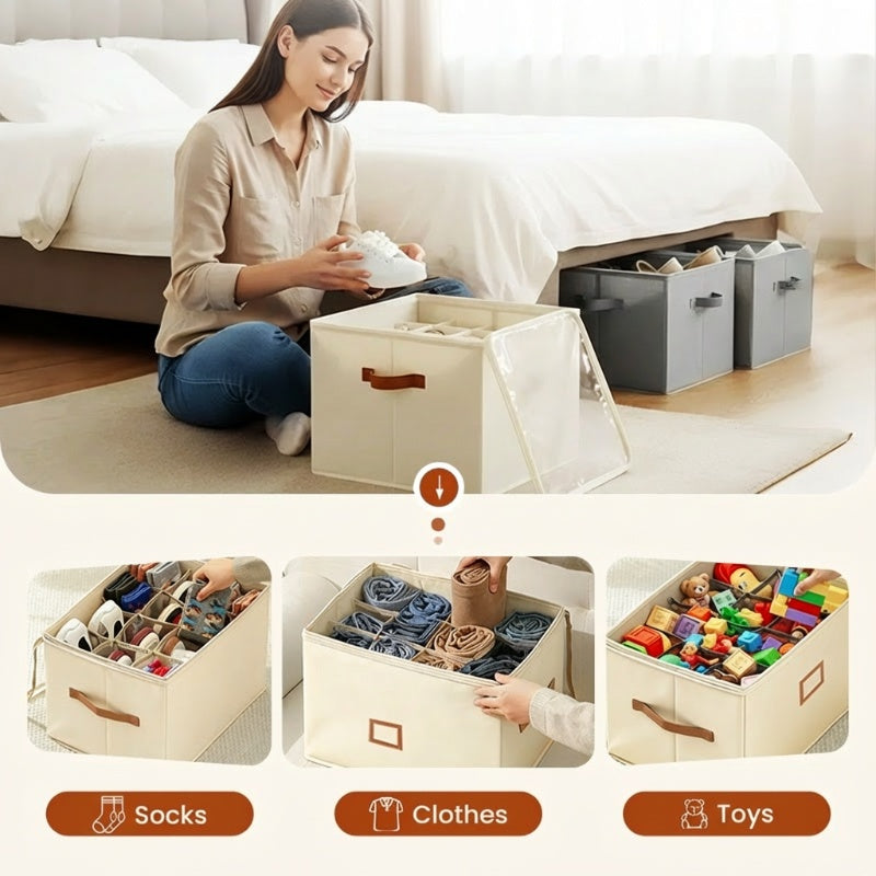 📢📢50% OFF !!!⏰ Fabric Shoe Organizer Storage Box👟– Foldable Design, Large Capacity, Dustproof & Breathable, Space-Saving for Closet & Bedroom 🧺