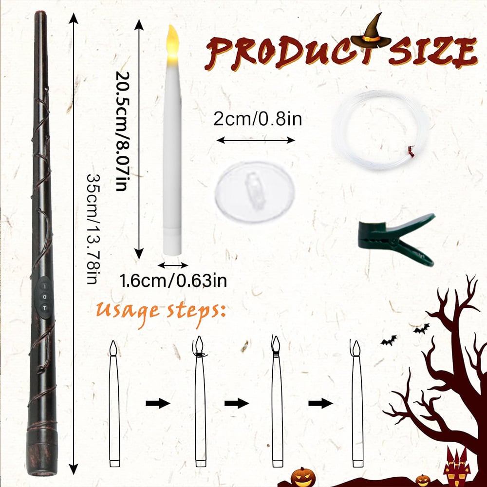 🎃Halloween Decorations-Floating Candles with Wand😮🕯️