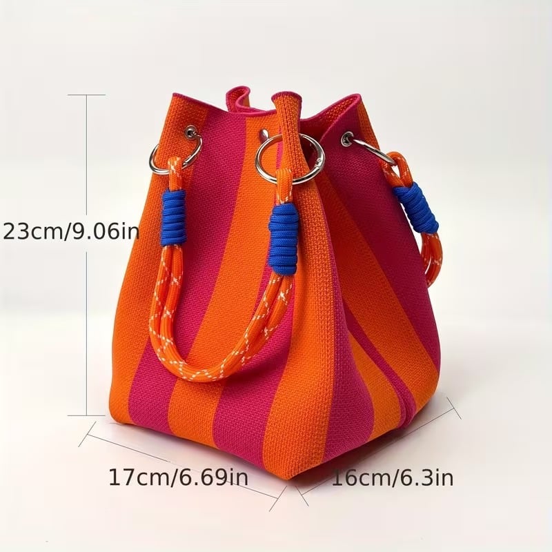 🏆👜 Limited-Time Sale: 50% OFF 🌴 Boho Striped Knit Bucket Handbag for Women – Handmade Summer Beach Shoulder Bag2