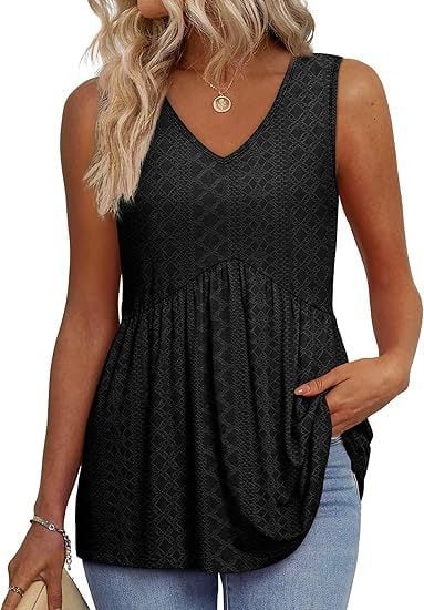 💖LAST DAY SALE 50% OFF✨Women Dressy Sleeveless V Neck Babydoll Tank Tops