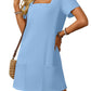 🎉🛍️Summer Specials👗Women's Casual Square Neck Pocket Short Sleeve Dress with Pockets