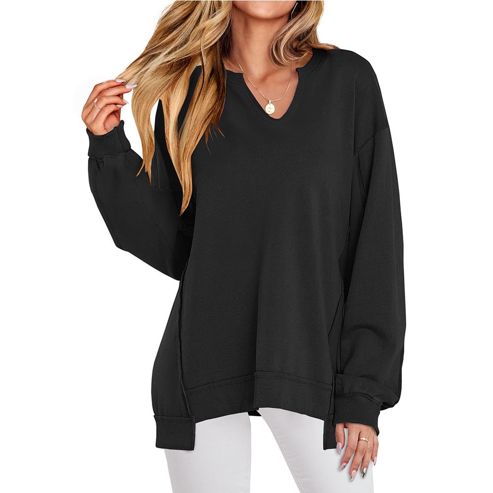 🔥Christmas Sale-Up to 50% Off🔥Womens Oversized Sweatshirt V Neck Long Sleeve Tunic Lightweight Pullover