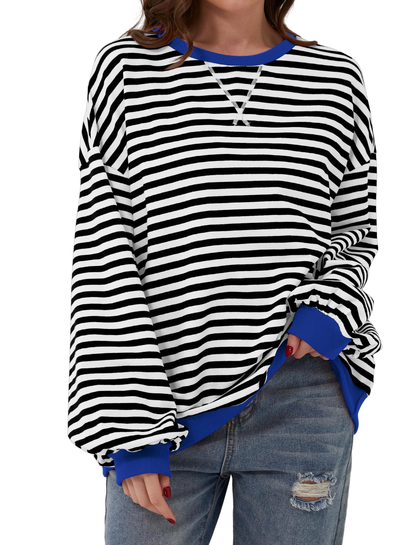 🔥Promotion 49% OFF😲-Women's Oversized Striped Long Sleeve Pullover (Buy 2 Free Shipping)