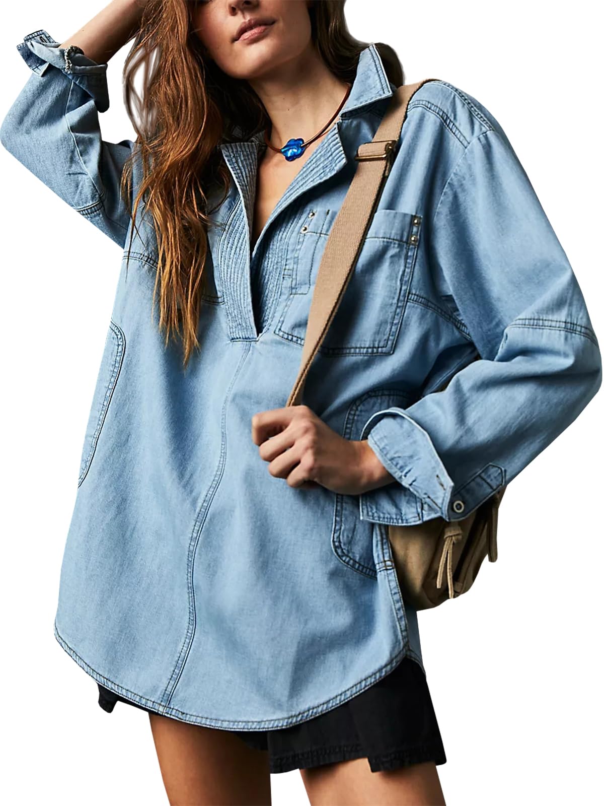 🔥Last Day Sale 49%🔥Women's Denim V-Neck Pullover Shirt