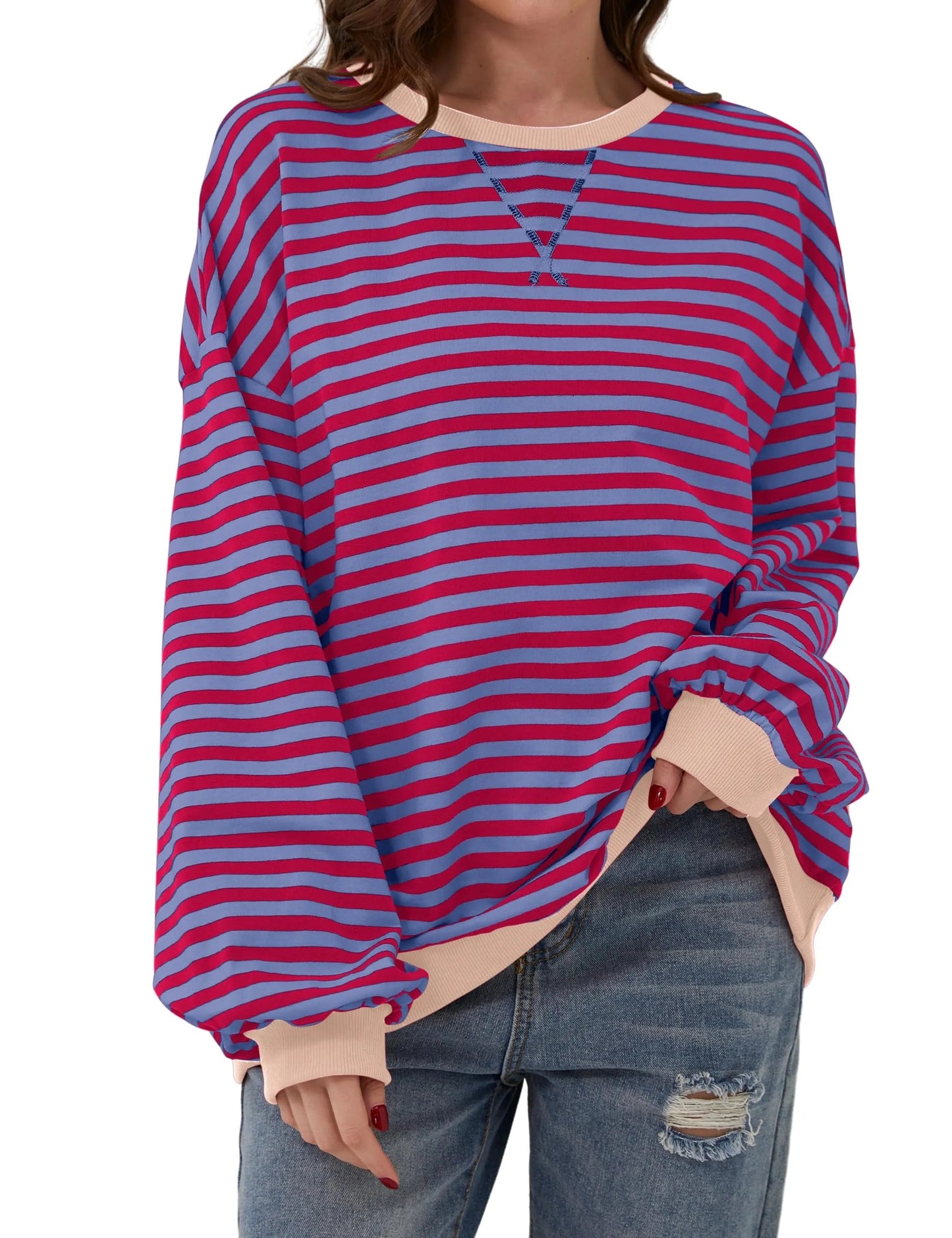 🔥Promotion 49% OFF😲-Women's Oversized Striped Long Sleeve Pullover (Buy 2 Free Shipping)