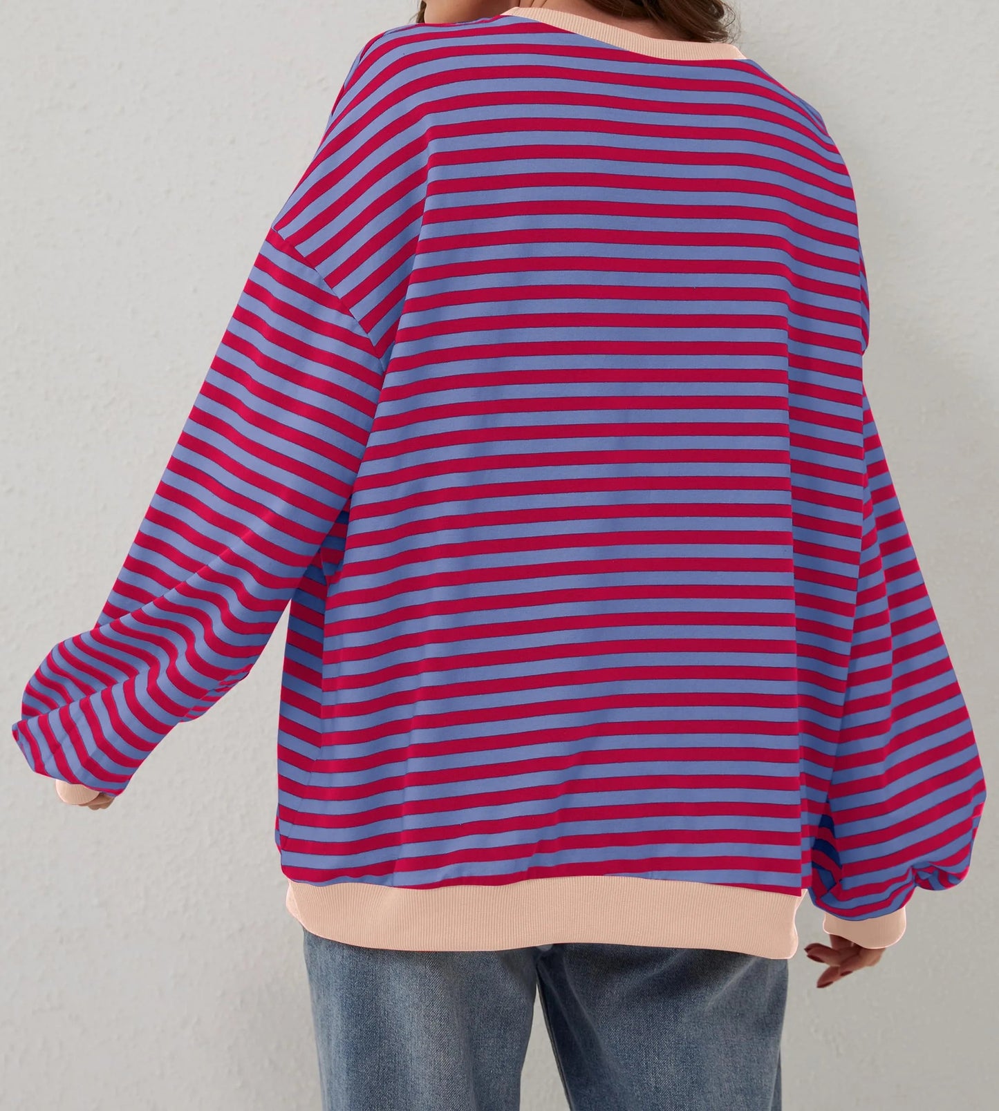 🔥Promotion 49% OFF😲-Women's Oversized Striped Long Sleeve Pullover (Buy 2 Free Shipping)