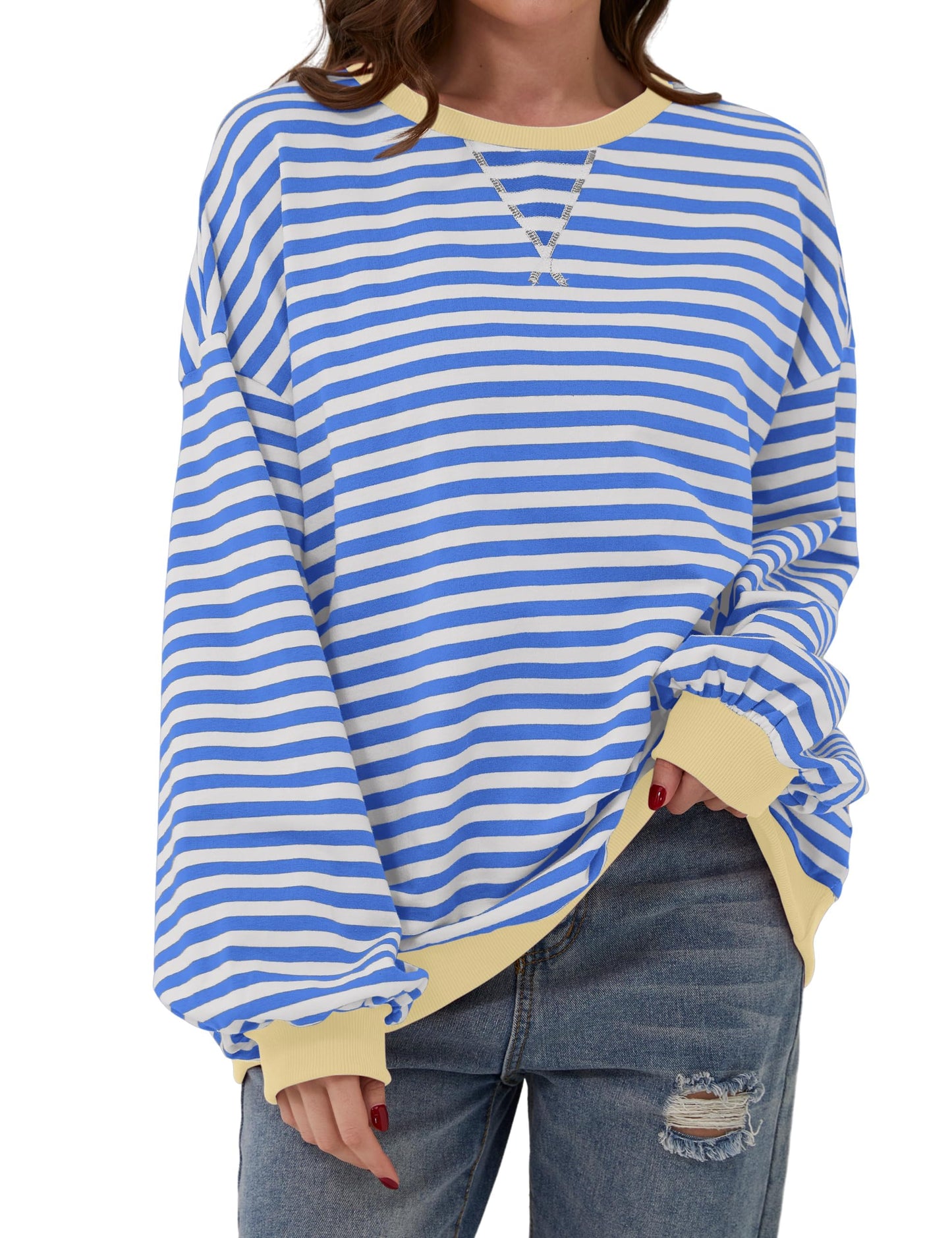 🔥Promotion 49% OFF😲-Women's Oversized Striped Long Sleeve Pullover (Buy 2 Free Shipping)