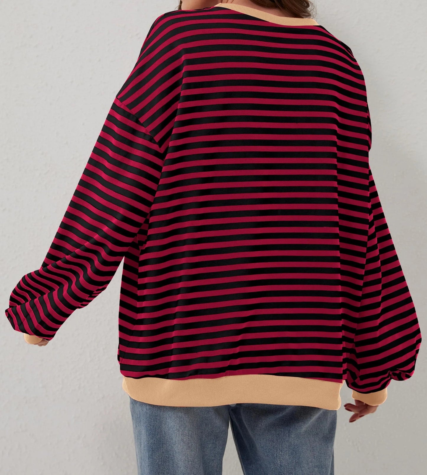 🔥Promotion 49% OFF😲-Women's Oversized Striped Long Sleeve Pullover (Buy 2 Free Shipping)