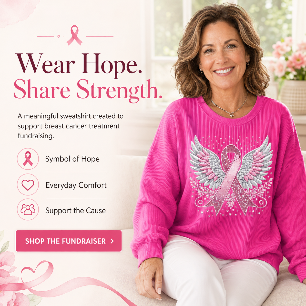 🎀Breast Cancer Awareness Angel Wings Pink Ribbon Sweatshirt – Support, Strength & Hope
